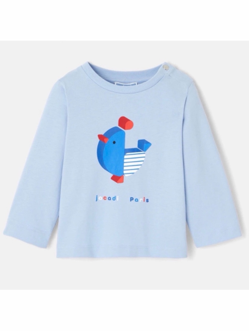 JACADI PARIS • Light Blue French Tricolor Rooster Long Sleeve Shirt, 6M